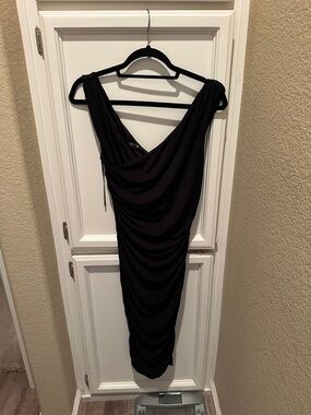 Express Black One-Shoulder Draped Midi Dress